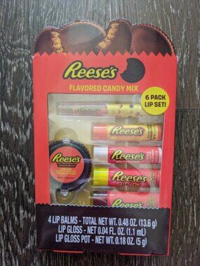 REESES HERSHEYS Lip Gloss Box Set of 6 Scented Candy Mix Lip Balm Licensed NEW